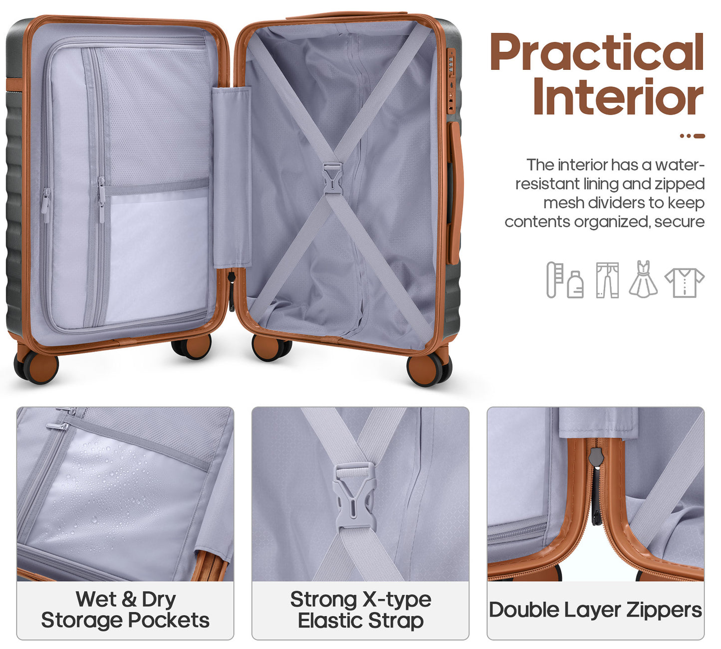 UKEIN Luggage Sets 3 Piece, Carry On Luggage with Wheels, 24 Inch Hardshell Suitcase with TSA Lock, 100% PC Carry On Suitcases Airline Approved With Travel Backpack for Men Women