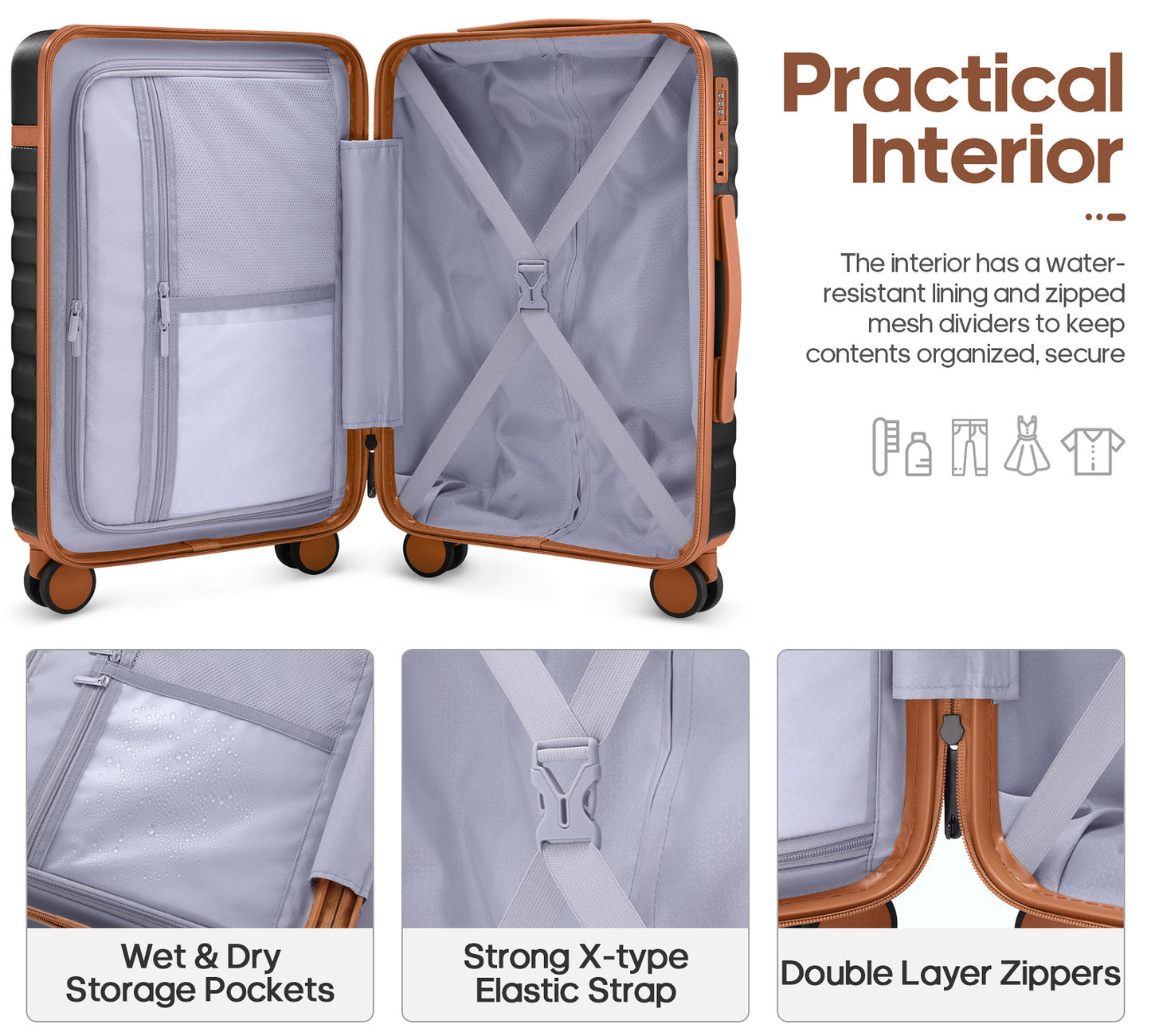 UKEIN Luggage Sets 3 Piece, Carry On Luggage with Wheels, 28 Inch Hardshell Suitcase with TSA Lock, 100% PC Carry On Suitcases Airline Approved With Travel Backpack for Men Women