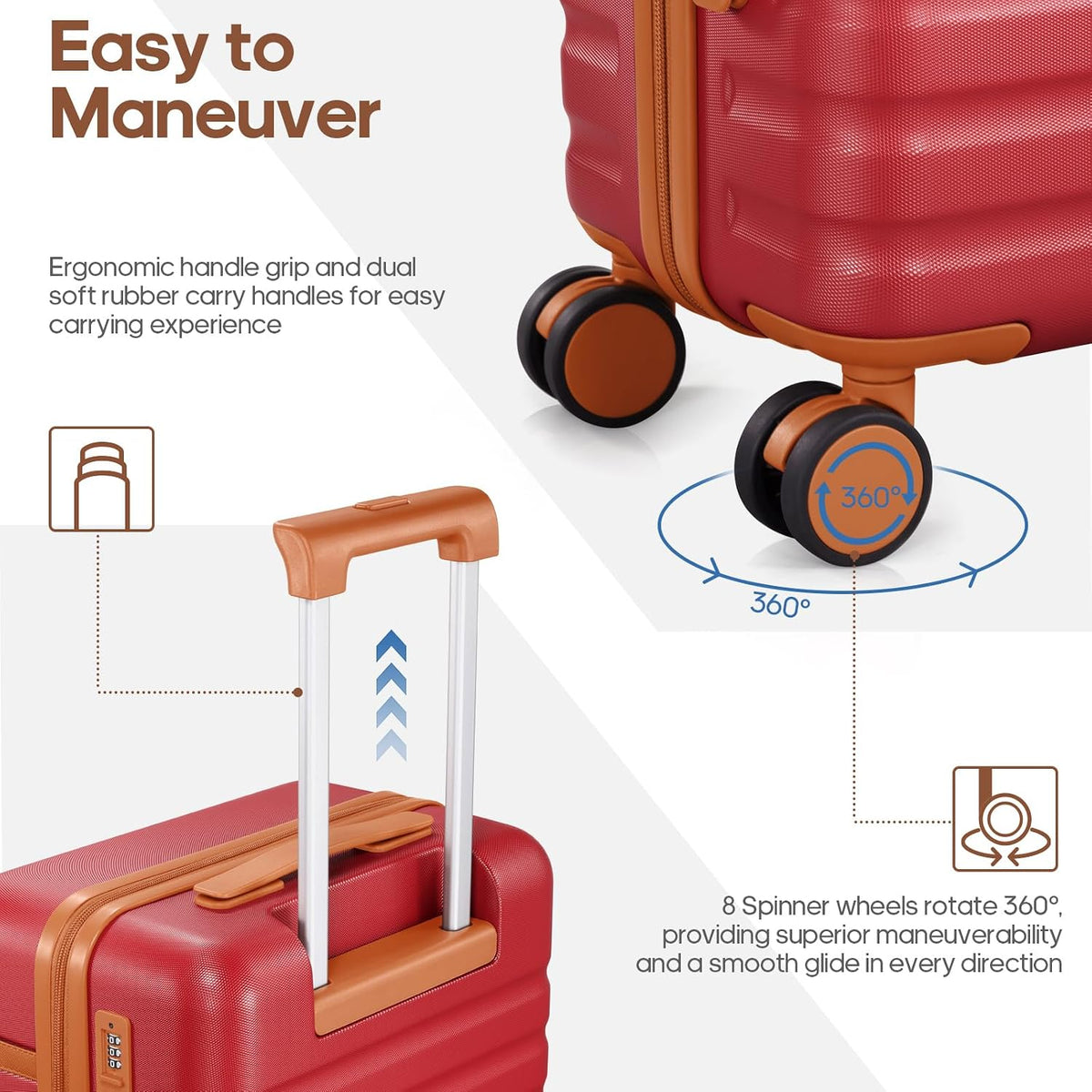 UKEIN Luggage Sets 3 Piece, Carry On Luggage with Wheels, 20 Inch Hardshell Suitcase with TSA Lock, 100% PC Carry On Suitcases Airline Approved With Travel Backpack for Men Women