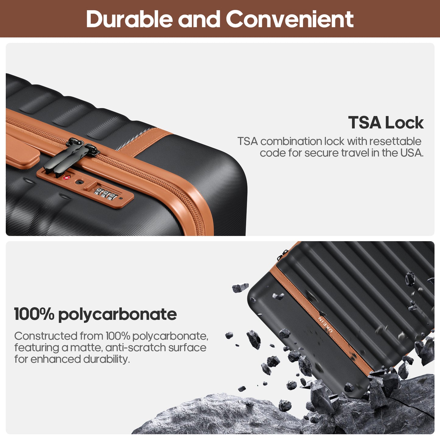 UKEIN Carry On Luggage Airline Approved, 100% PC Luggage Sets with YKK Zipper Spinner Wheels, 20 Inch Carry On Suitcases with Backpack for Men Women