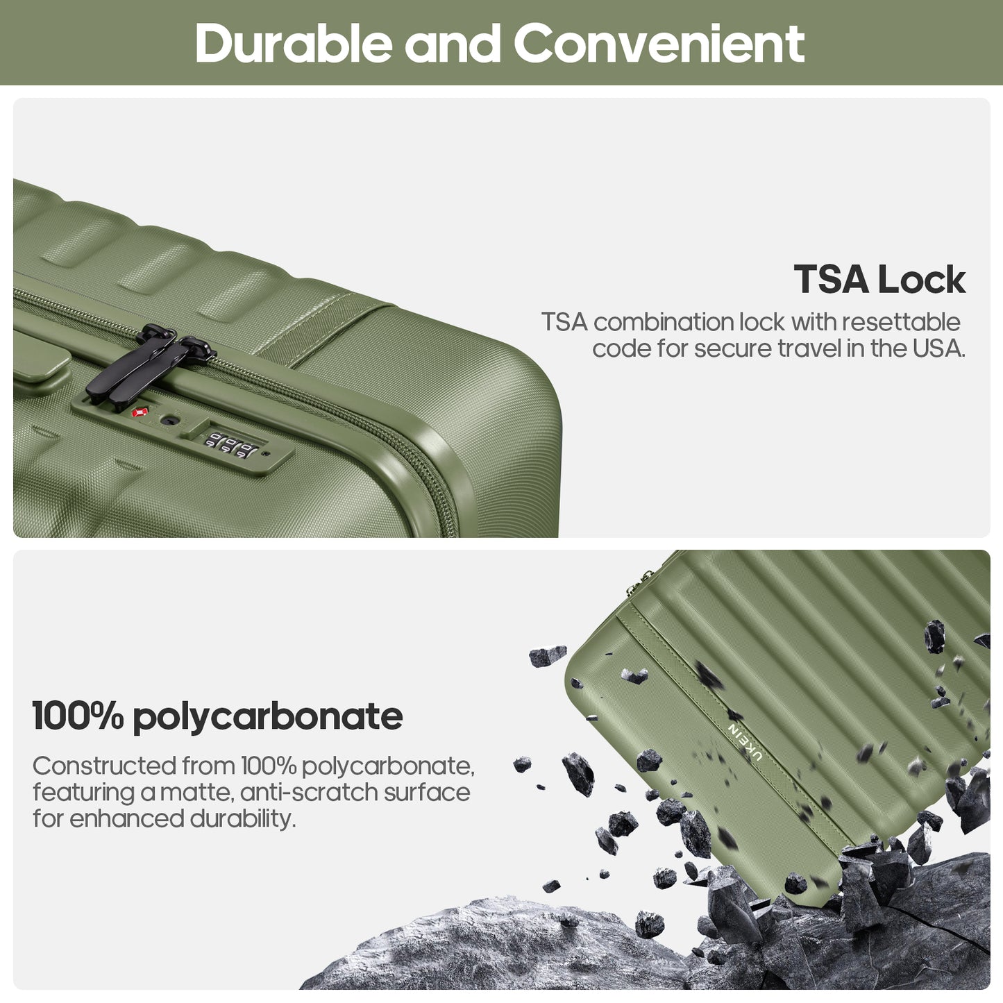 UKEIN Carry On Luggage Airline Approved, 100% PC Luggage Sets with YKK Zipper Spinner Wheels, 20 Inch Carry On Suitcases with Backpack for Men Women