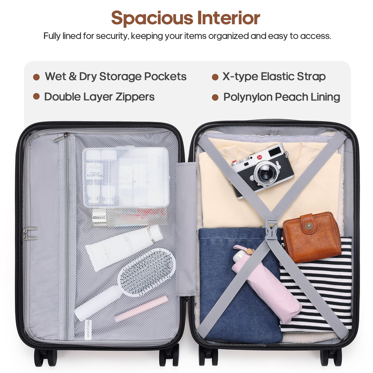 UKEIN Carry on Luggage Airline Approved 100% PC Hard Shell Carry On Suitcase with YKK Zipper Spinner Wheels TSA Lock Carry on with Backpack Set
