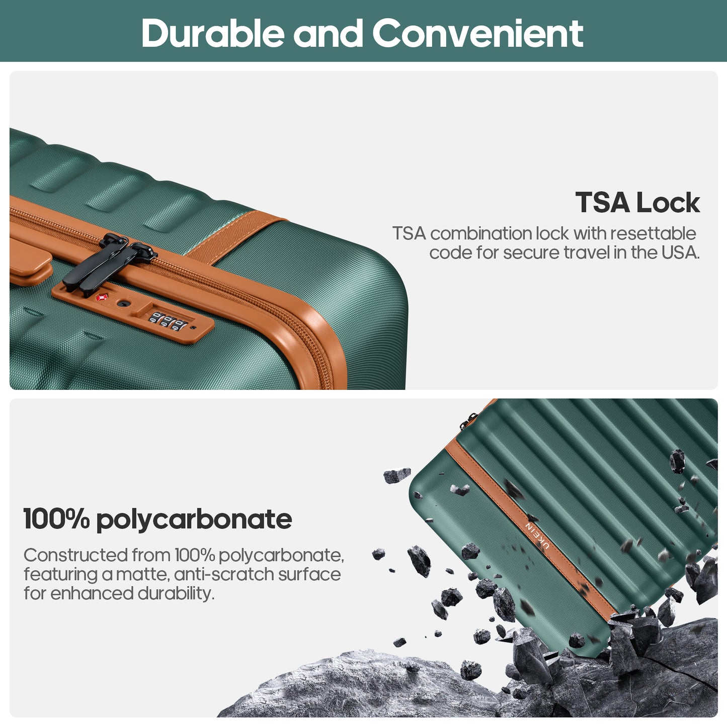 UKEIN Carry On Luggage Airline Approved, 100% PC Luggage Sets with YKK Zipper Spinner Wheels, 20 Inch Carry On Suitcases with Backpack for Men Women