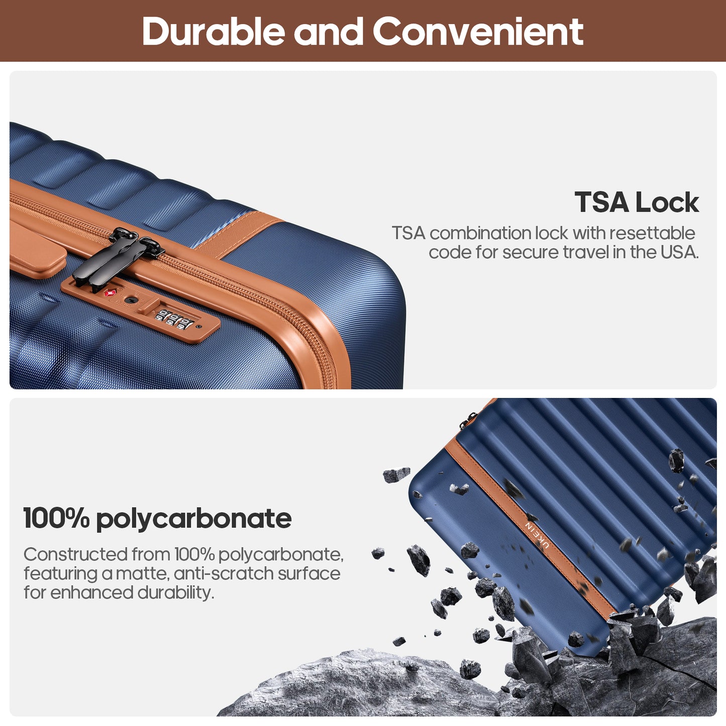 UKEIN Carry On Luggage Airline Approved, 100% PC Luggage Sets with YKK Zipper Spinner Wheels, 20 Inch Carry On Suitcases with Backpack for Men Women