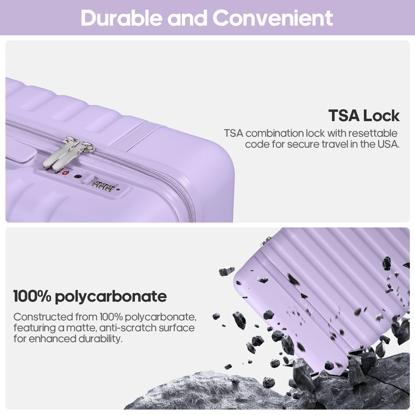 UKEIN Carry On Luggage Airline Approved, 100% PC Luggage Sets with YKK Zipper Spinner Wheels, 20 Inch Carry On Suitcases with Backpack for Men Women