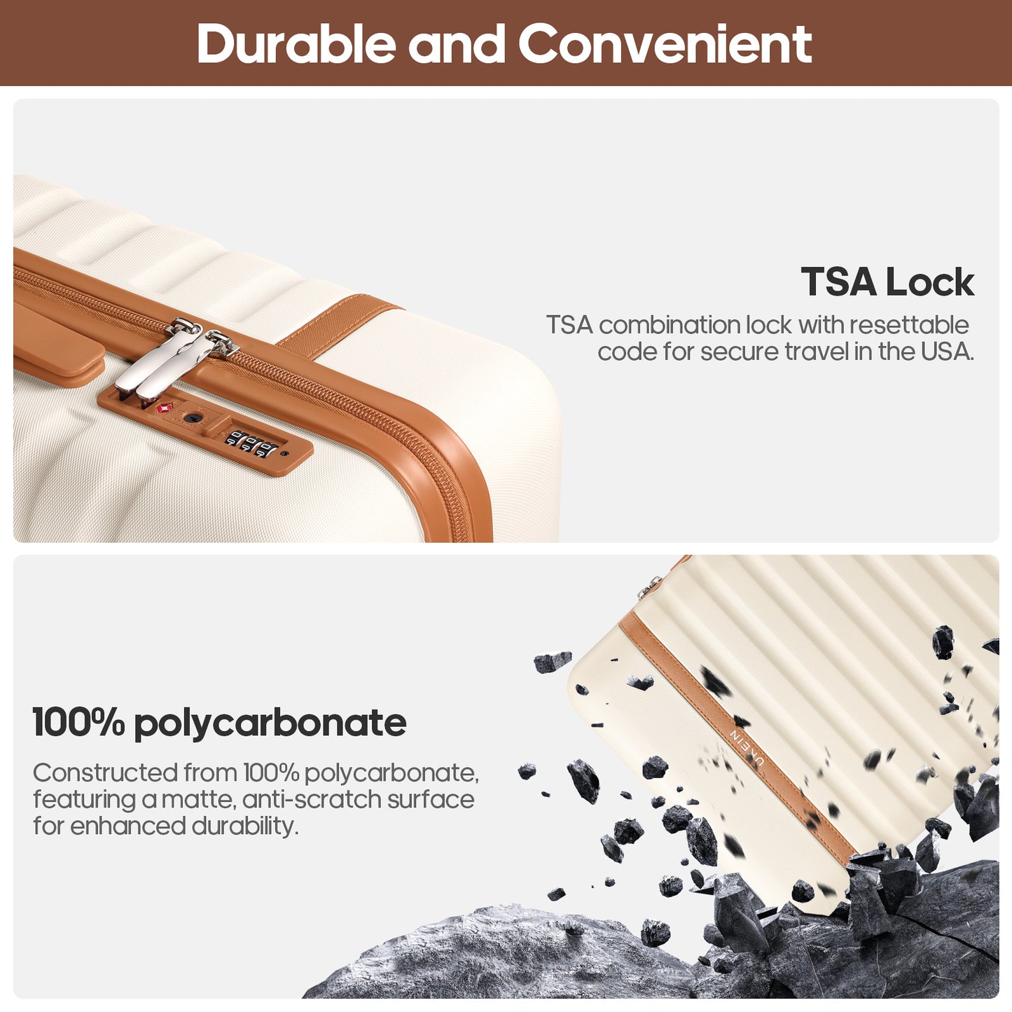 UKEIN Carry On Luggage Airline Approved, 100% PC Luggage Sets with YKK Zipper Spinner Wheels, 20 Inch Carry On Suitcases with Backpack for Men Women