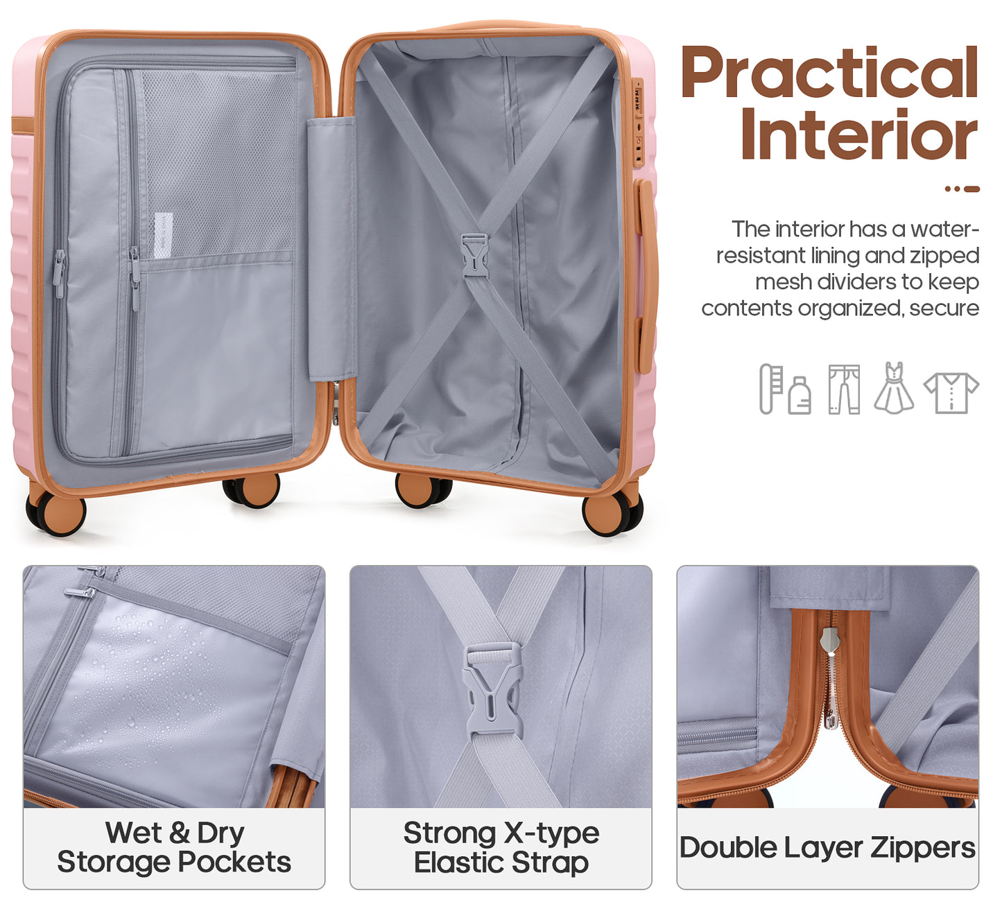 UKEIN Luggage Sets 3 Piece, Carry On Luggage with Wheels, 24 Inch Hardshell Suitcase with TSA Lock, 100% PC Carry On Suitcases Airline Approved With Travel Backpack for Men Women