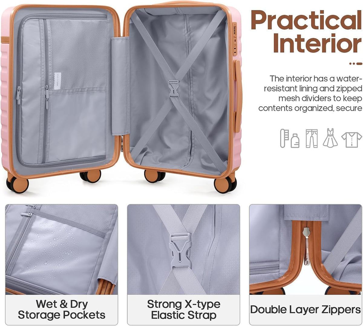 UKEIN Luggage Sets 3 Piece, Carry On Luggage with Wheels, 20 Inch Hardshell Suitcase with TSA Lock, 100% PC Carry On Suitcases Airline Approved With Travel Backpack for Men Women