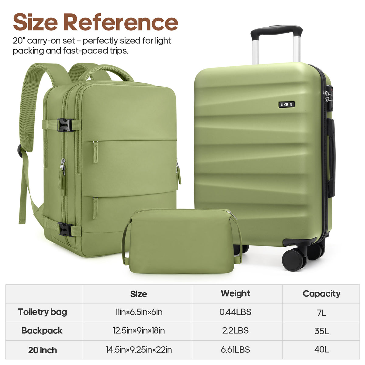 UKEIN Carry on Luggage Airline Approved 100% PC Hard Shell Carry On Suitcase with YKK Zipper Spinner Wheels TSA Lock Carry on with Backpack Set