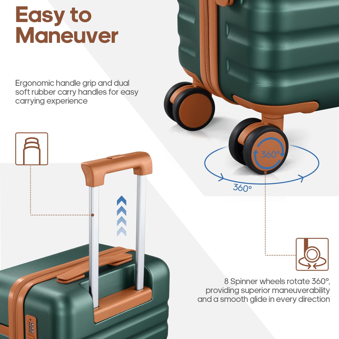 UKEIN Luggage Sets 3 Piece, Carry On Luggage with Wheels, 28 Inch Hardshell Suitcase with TSA Lock, 100% PC Carry On Suitcases Airline Approved With Travel Backpack for Men Women