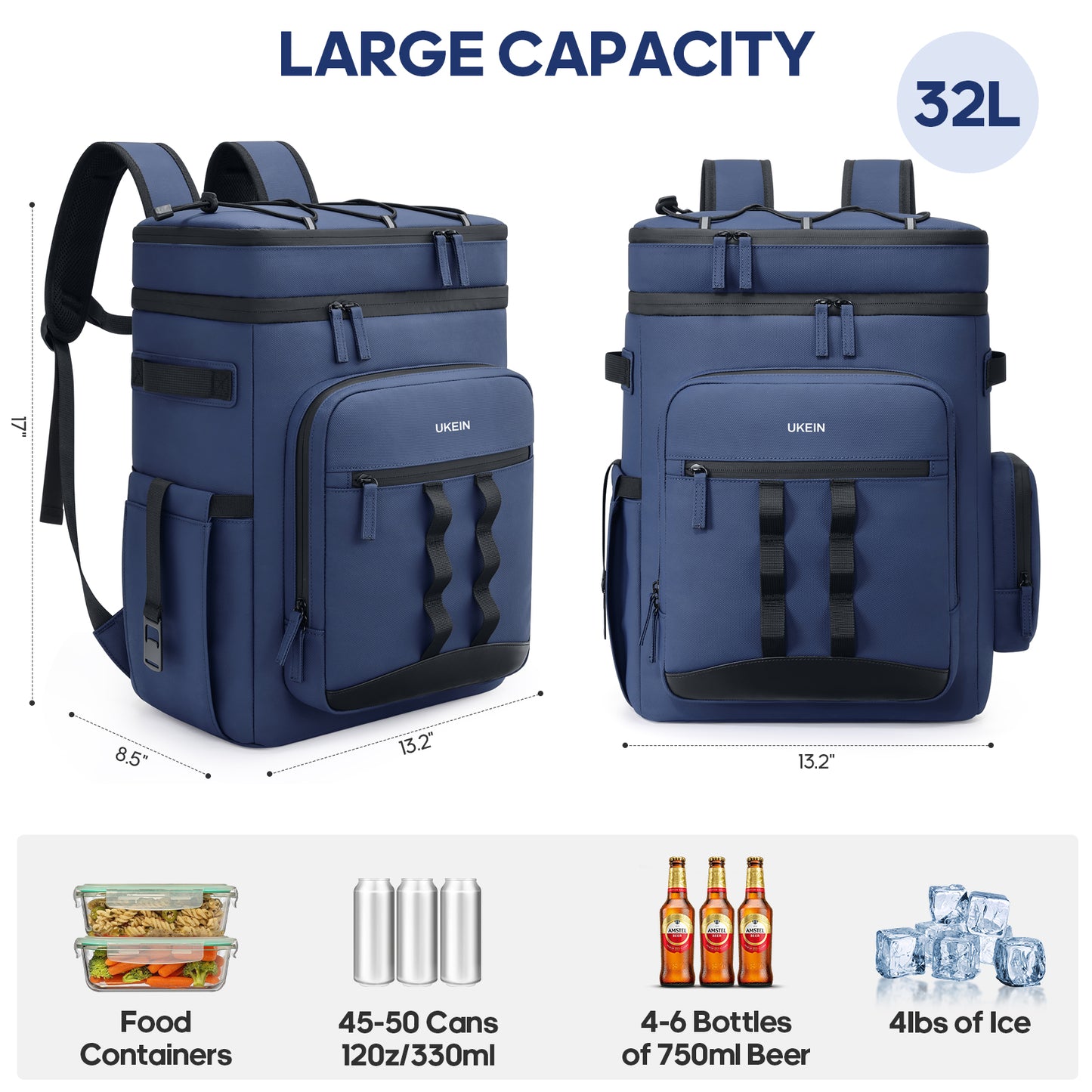 UKEIN 50 Can Backpack Cooler Insulated Leak Proof Soft Sided Cooler Backpack Waterproof Lunch Backpack for Men Women Camping Beach Picnic Work