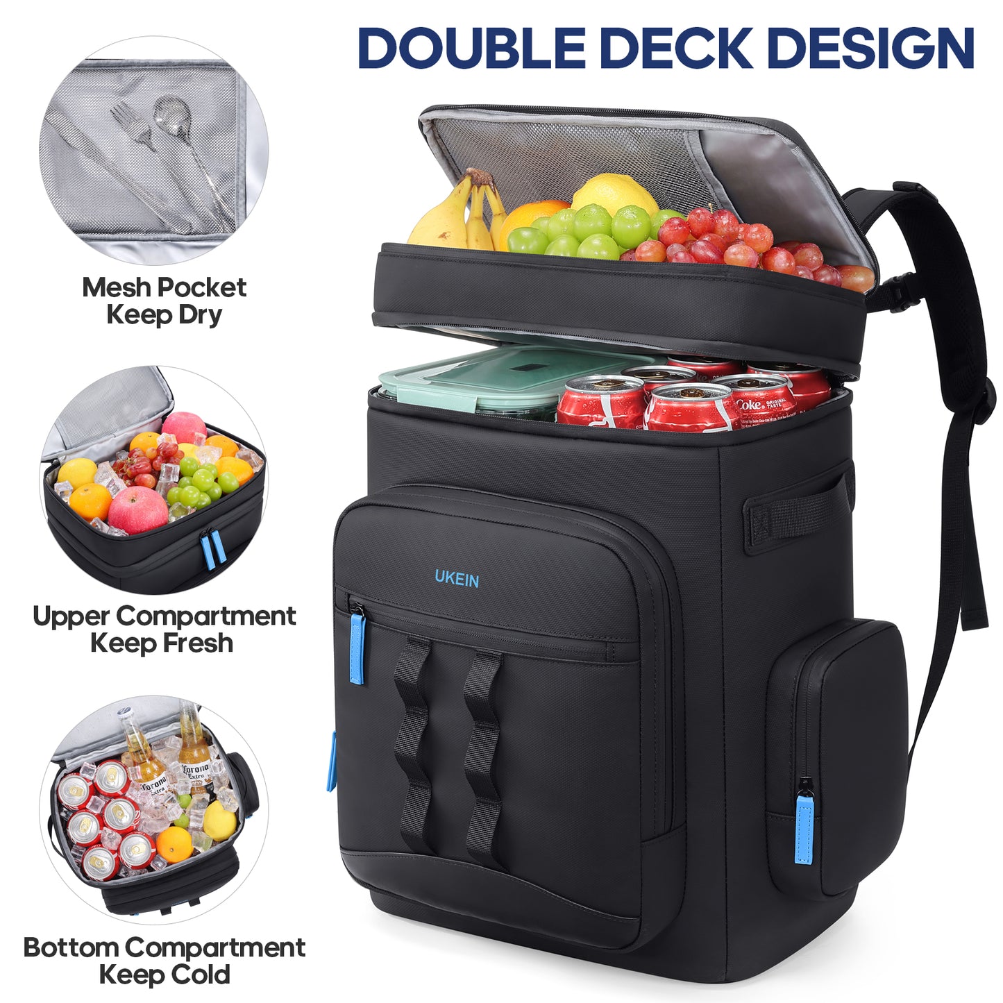 UKEIN 50 Can Backpack Cooler Insulated Leak Proof Soft Sided Cooler Backpack Waterproof Lunch Backpack for Men Women Camping Beach Picnic Work