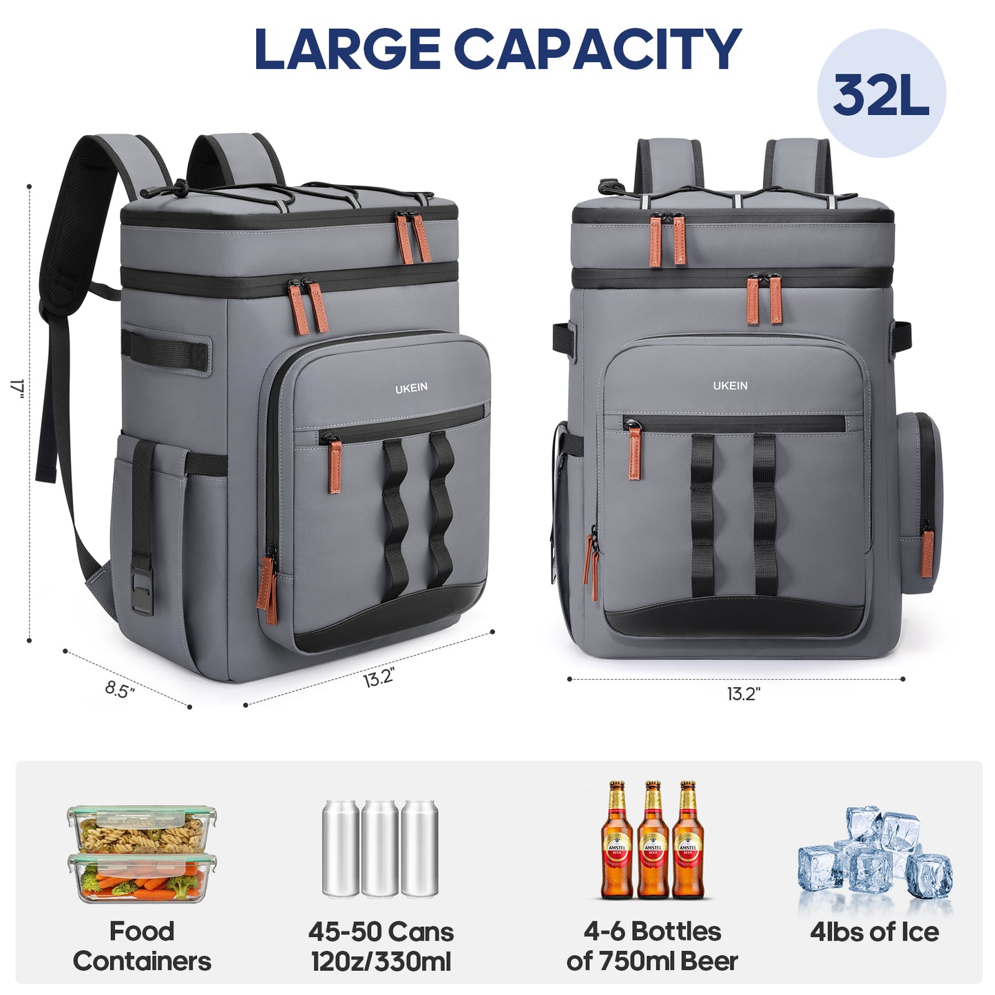 UKEIN 50 Can Backpack Cooler Insulated Leak Proof Soft Sided Cooler Backpack Waterproof Lunch Backpack for Men Women Camping Beach Picnic Work