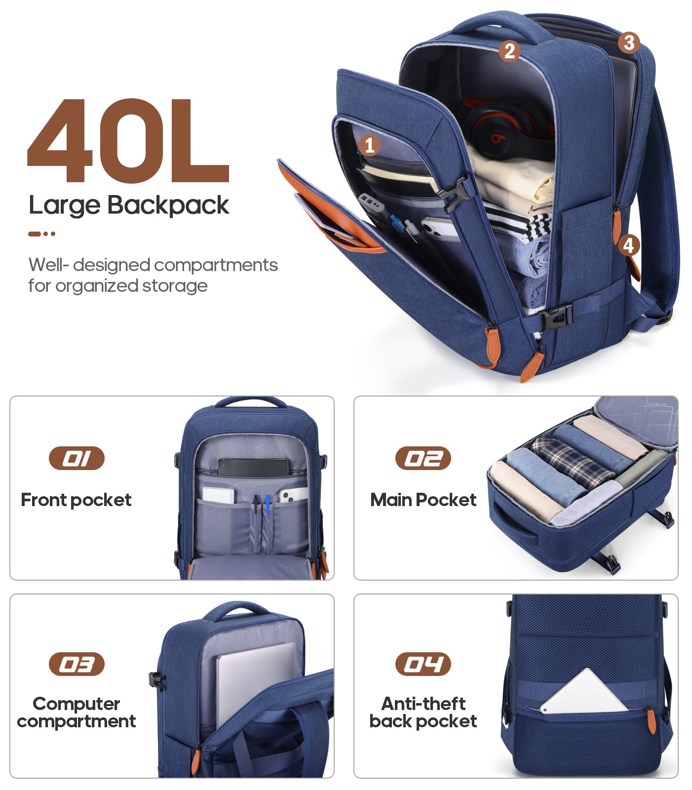 UKEIN Luggage Sets 3 Piece, Carry On Luggage with Wheels, 28 Inch Hardshell Suitcase with TSA Lock, 100% PC Carry On Suitcases Airline Approved With Travel Backpack for Men Women