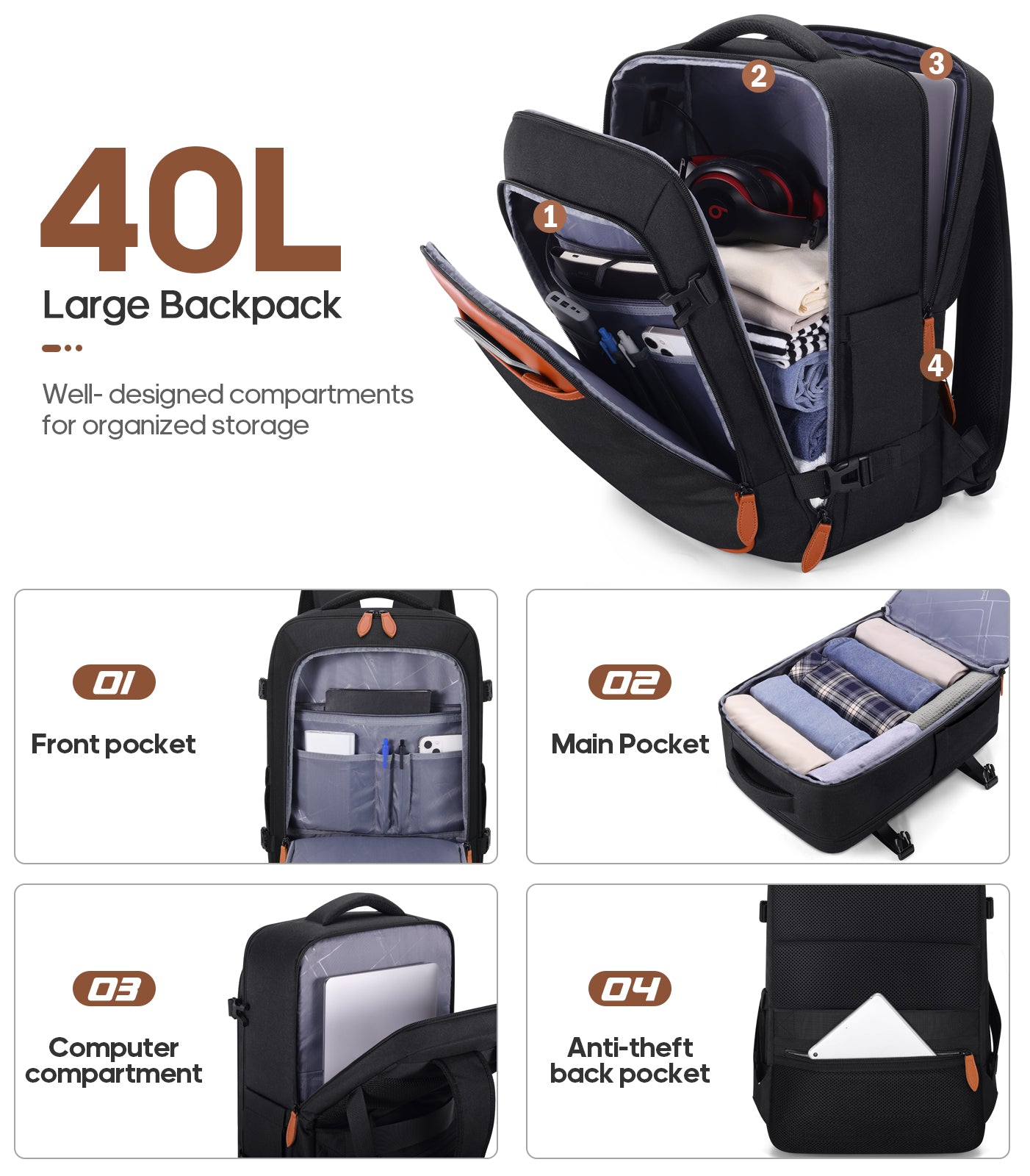 UKEIN Luggage Sets 3 Piece, Carry On Luggage with Wheels, 28 Inch Hardshell Suitcase with TSA Lock, 100% PC Carry On Suitcases Airline Approved With Travel Backpack for Men Women