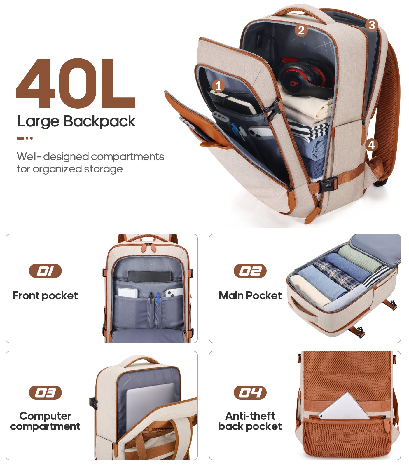 UKEIN Luggage Sets 3 Piece, Carry On Luggage with Wheels, 28 Inch Hardshell Suitcase with TSA Lock, 100% PC Carry On Suitcases Airline Approved With Travel Backpack for Men Women