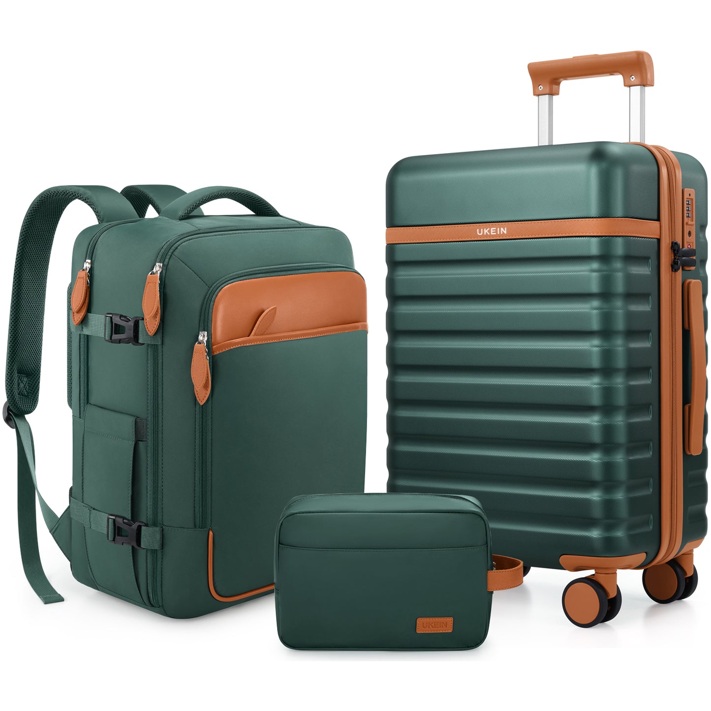 UKEIN Luggage Sets 3 Piece, Carry On Luggage with Wheels, 24 Inch Hardshell Suitcase with TSA Lock, 100% PC Carry On Suitcases Airline Approved With Travel Backpack for Men Women