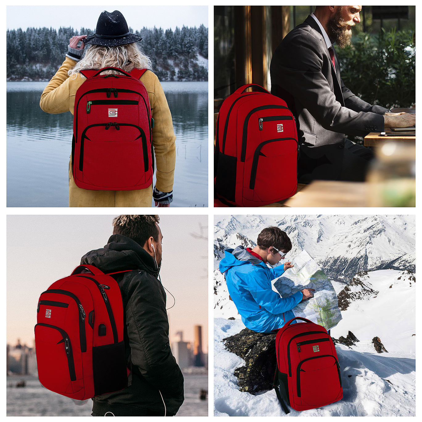 UKEIN Red Laptop Backpack Computer Business Backpack for Adult Water Resistant Anti-Theft Laptop Backpack for Men