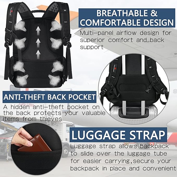 UKEIN Backpack for Adults Black Backpack with USB Charging Port Laptop Backpack Water Resistant Work Business Backpack for Men