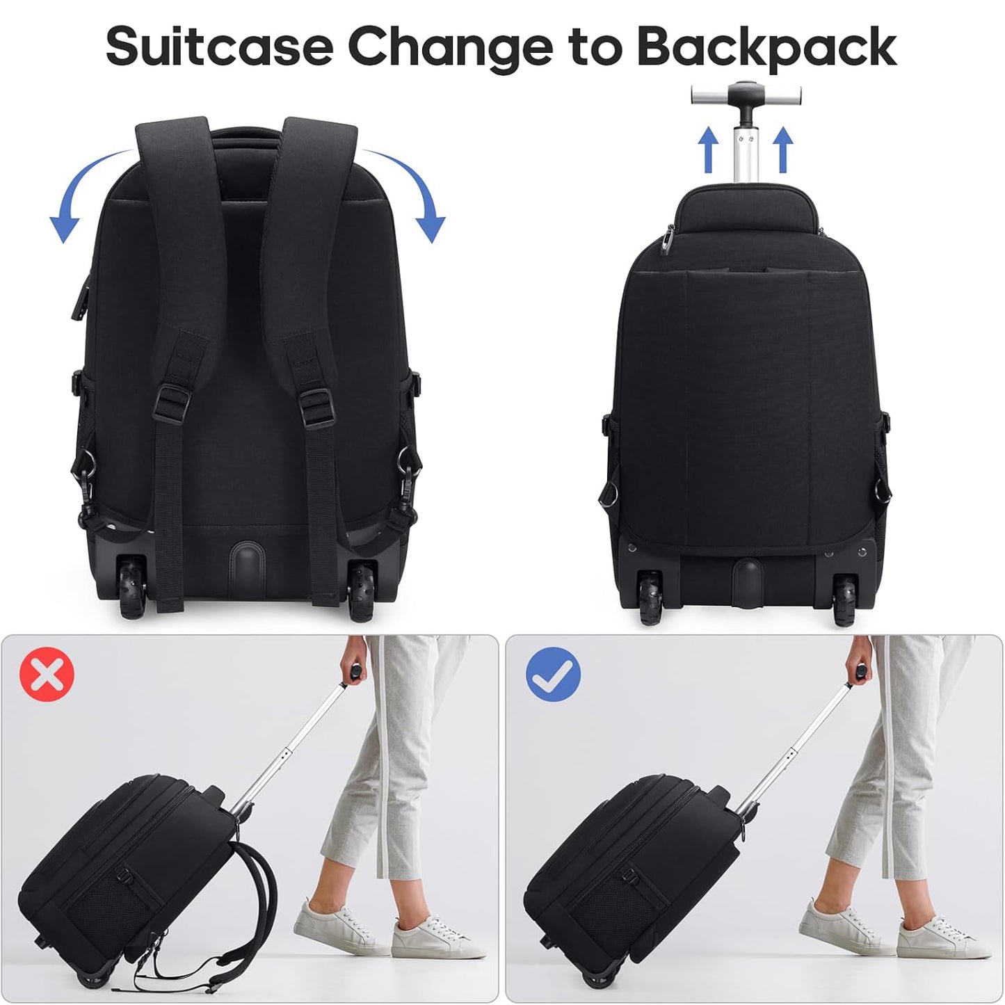 UKEIN Rolling Backpack for Adults 18inch Backpack with Wheels for Travel Water Resistant Roller Backpack with Lockable Zippers
