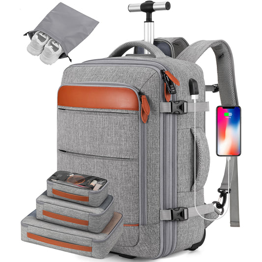 UKEIN Rolling Backpack for Adults with Wheels Backpack with Wheels with USB Charging Port & Combination Lock Roller Backpack with Packing Cubes and Shoe Pocket