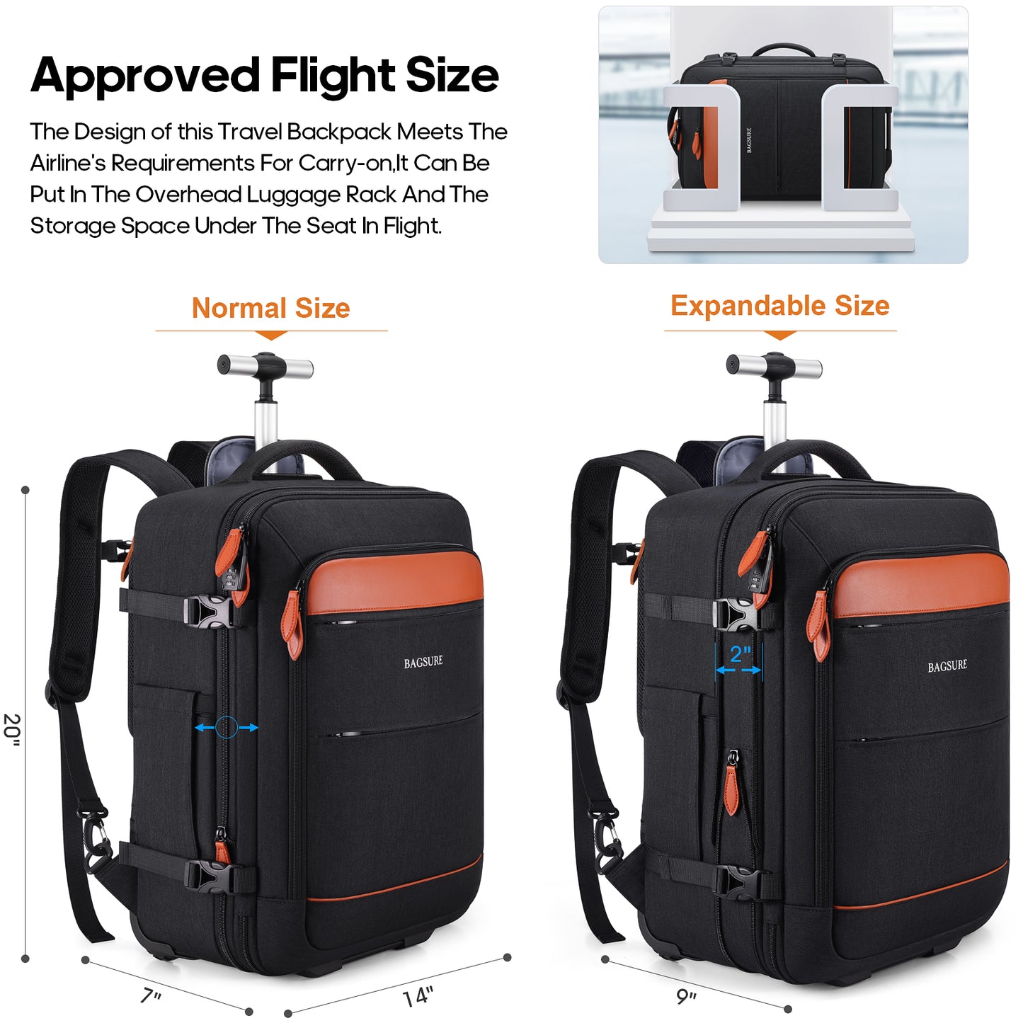 UKEIN Rolling Backpack for Adults with Wheels Backpack with Wheels with USB Charging Port & Combination Lock Roller Backpack with Packing Cubes and Shoe Pocket