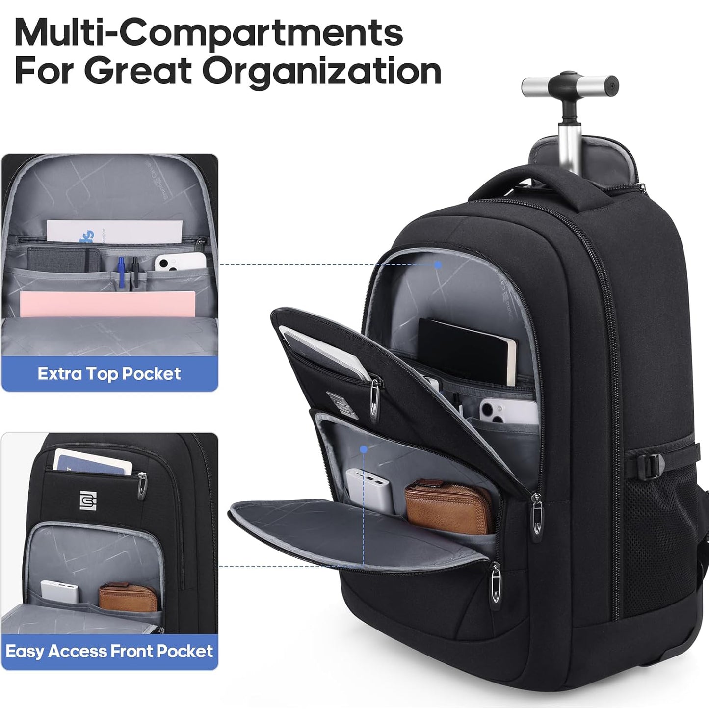 UKEIN Rolling Backpack for Adults 18inch Backpack with Wheels for Travel Water Resistant Roller Backpack with Lockable Zippers