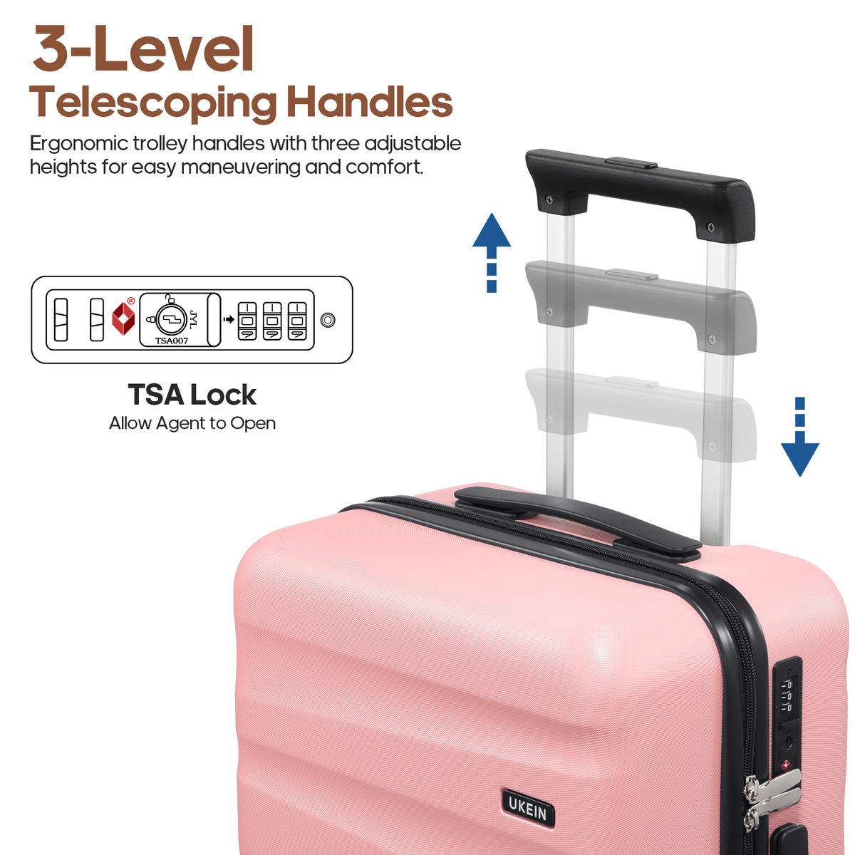 UKEIN Carry on Luggage Airline Approved 100% PC Hard Shell Carry On Suitcase with YKK Zipper Spinner Wheels TSA Lock Carry on with Backpack Set