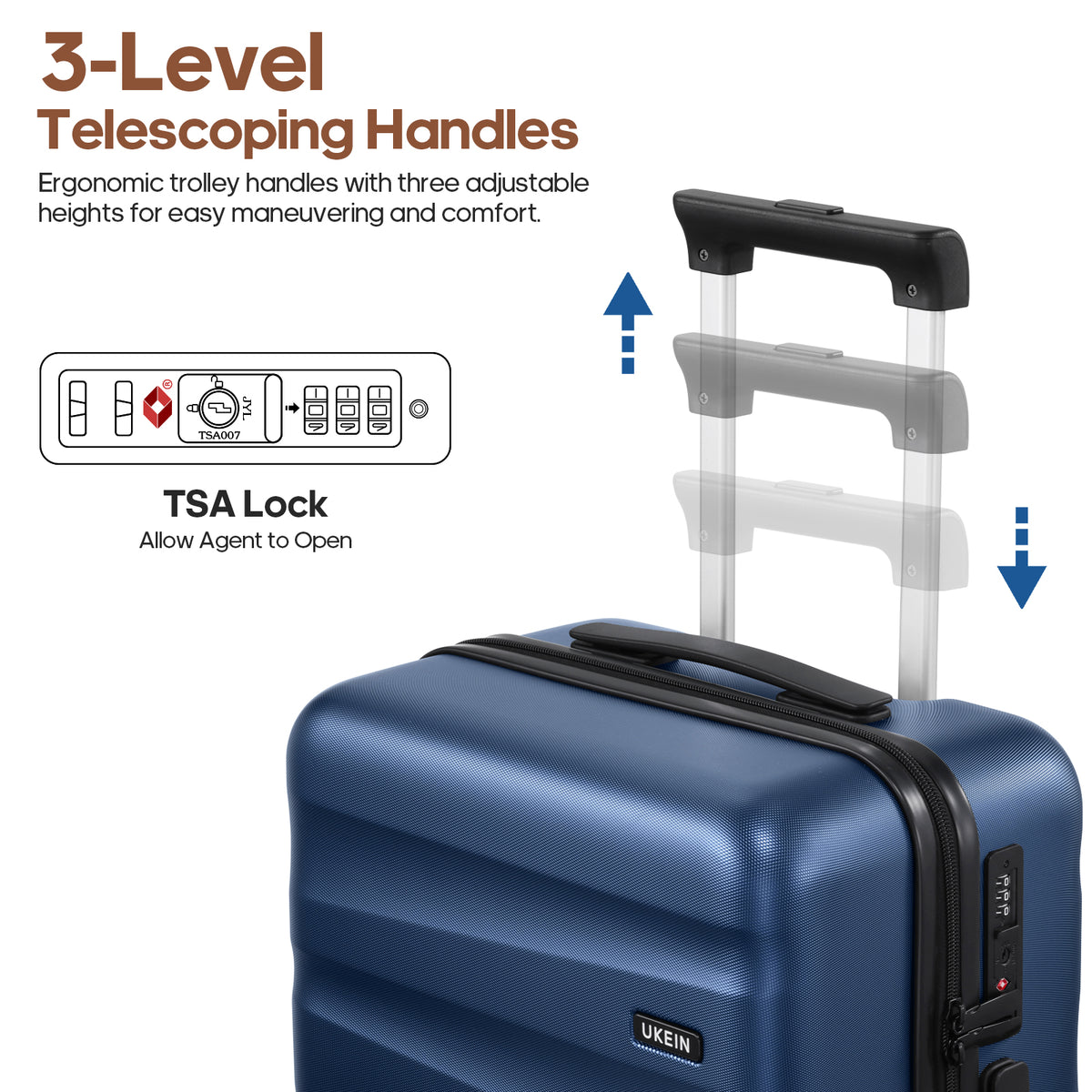 UKEIN Carry on Luggage Airline Approved 100% PC Hard Shell Carry On Suitcase with YKK Zipper Spinner Wheels TSA Lock Carry on with Backpack Set