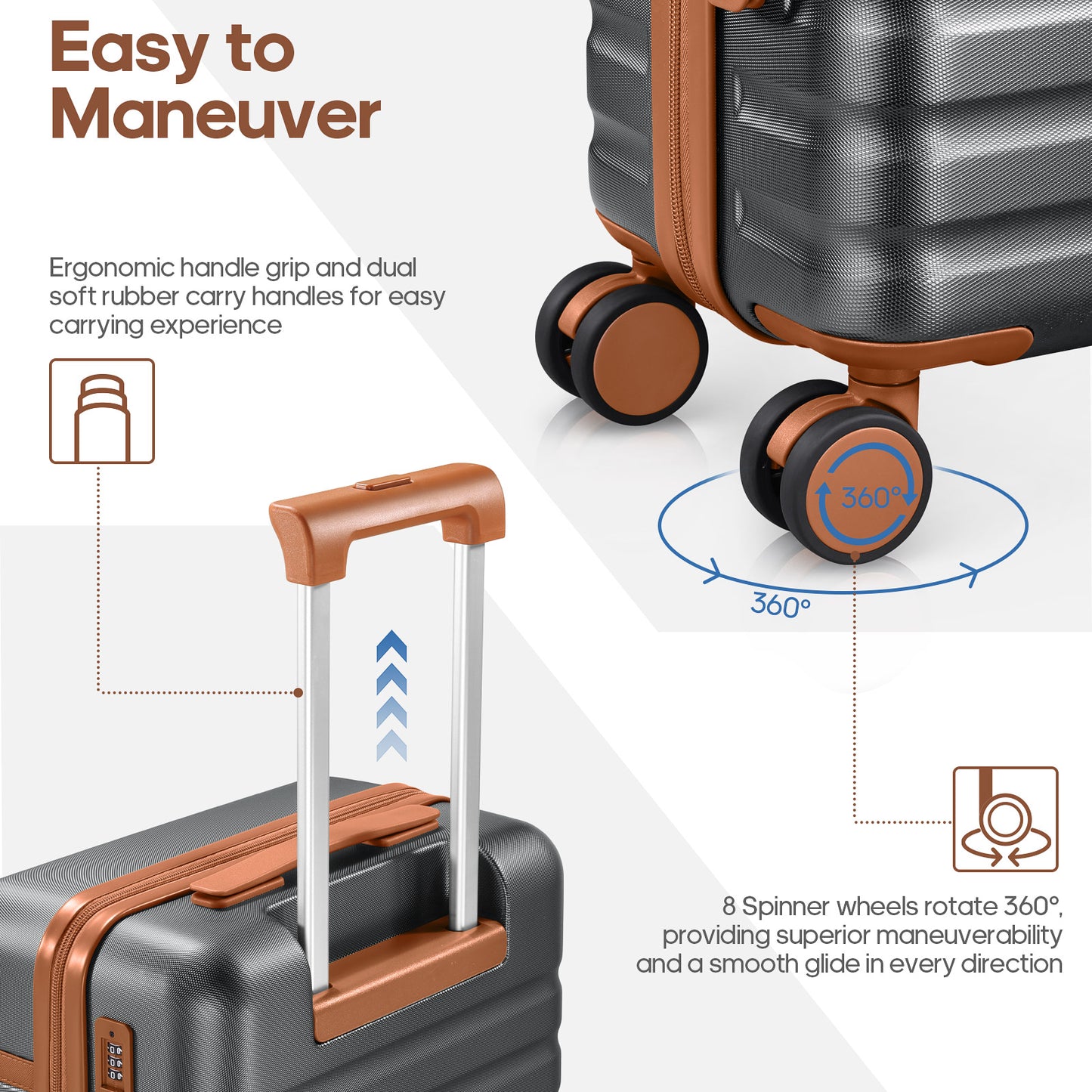 UKEIN Luggage Sets 3 Piece, Carry On Luggage with Wheels, 28 Inch Hardshell Suitcase with TSA Lock, 100% PC Carry On Suitcases Airline Approved With Travel Backpack for Men Women