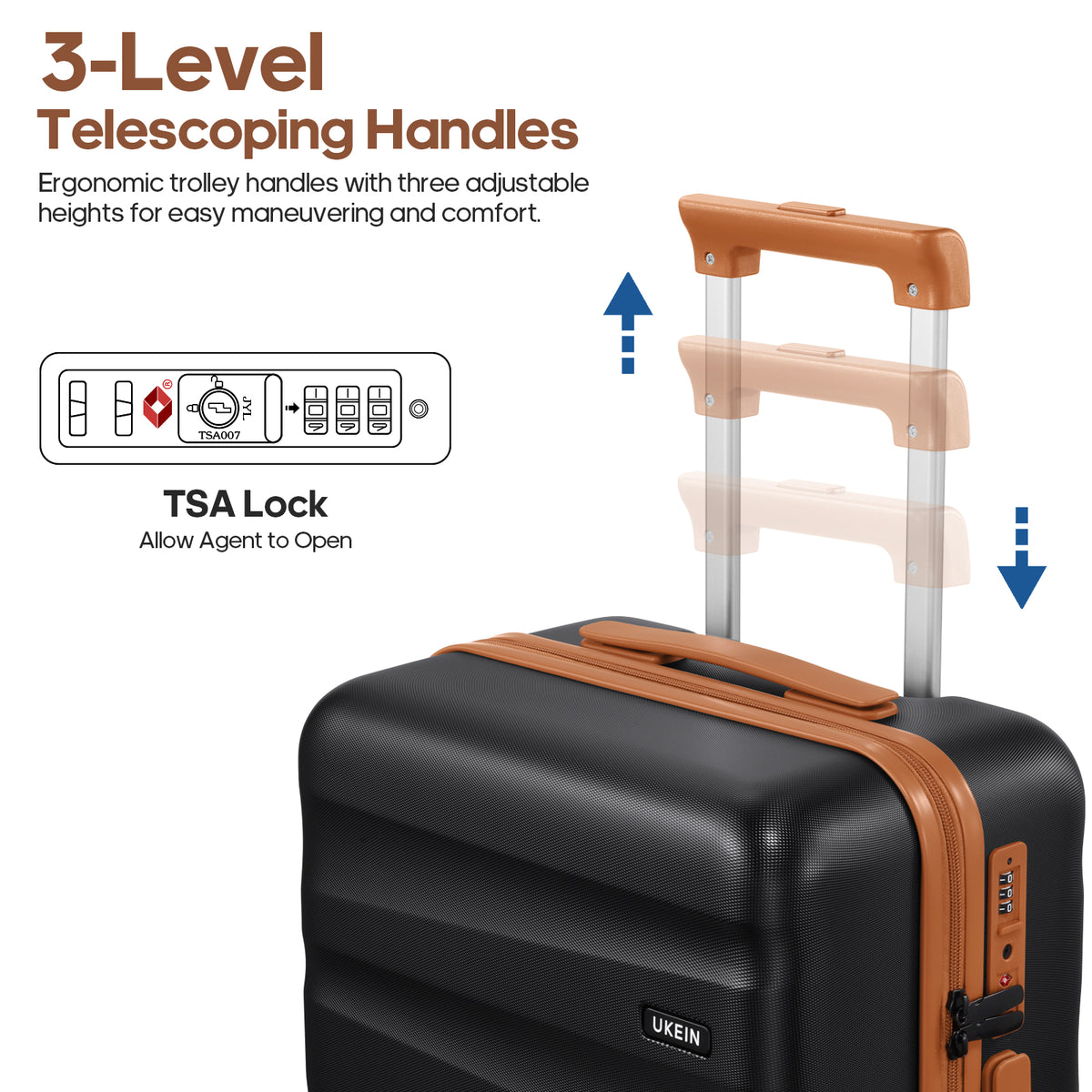 UKEIN Carry on Luggage Airline Approved 100% PC Hard Shell Carry On Suitcase with YKK Zipper Spinner Wheels TSA Lock Carry on with Backpack Set