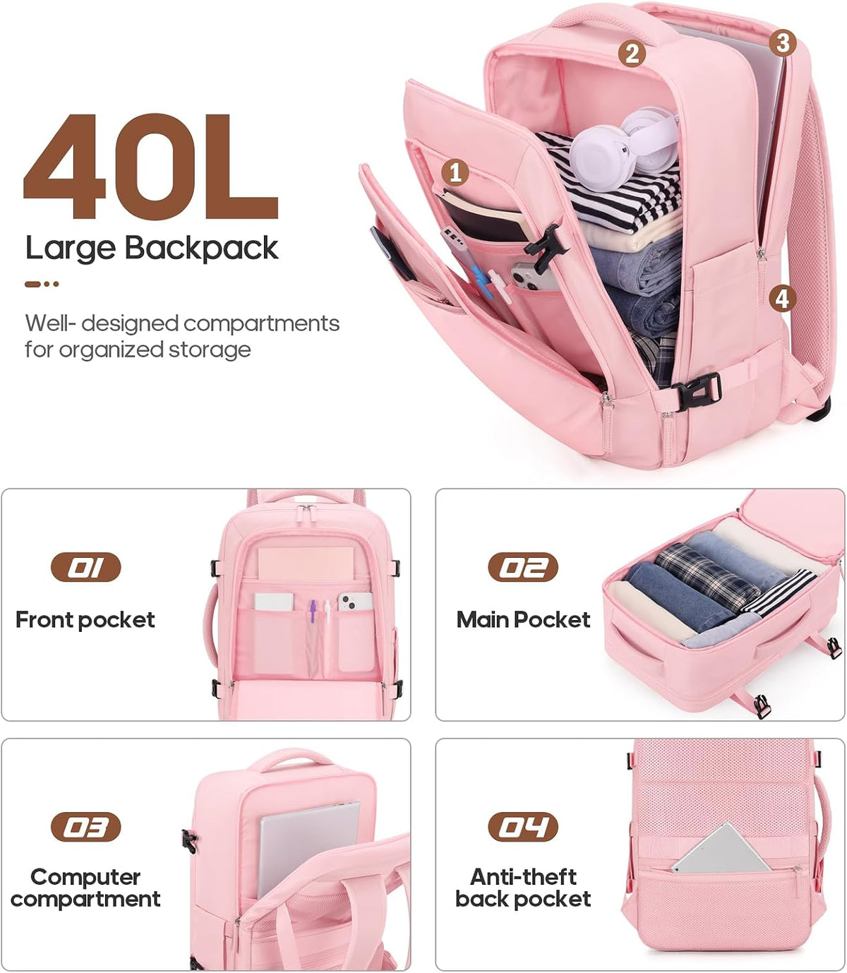 UKEIN Luggage Sets 3 Piece, Carry On Luggage with Wheels, 20 Inch Hardshell Suitcase with TSA Lock, 100% PC Carry On Suitcases Airline Approved With Travel Backpack for Men Women
