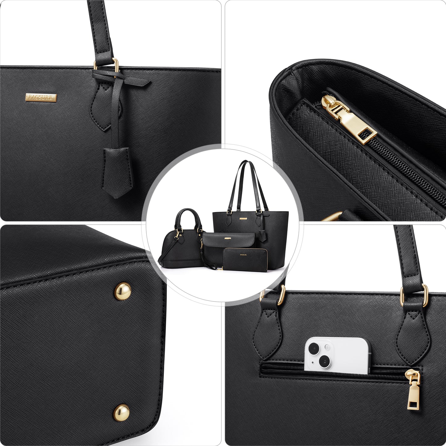 Women Handbags Set 4pcs Purses for Women Tote Bags Satchel Shoulder Bag Wristlet Bag Clutch Purse for Women