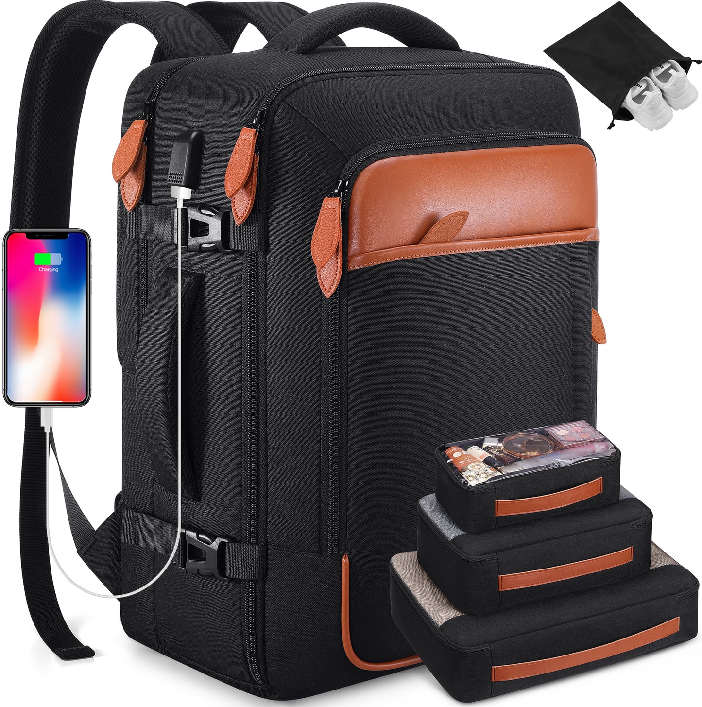 UKEIN Travel Backpack for Women Carry On Backpack Flight Approved 40L Waterproof Anti-Theft Personal Item Backpack with Packing Cubes and Shoe Pocket
