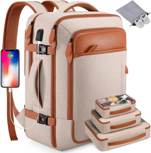 UKEIN Travel Backpack for Women Carry On Backpack Flight Approved 40L Waterproof Anti-Theft Personal Item Backpack with Packing Cubes and Shoe Pocket