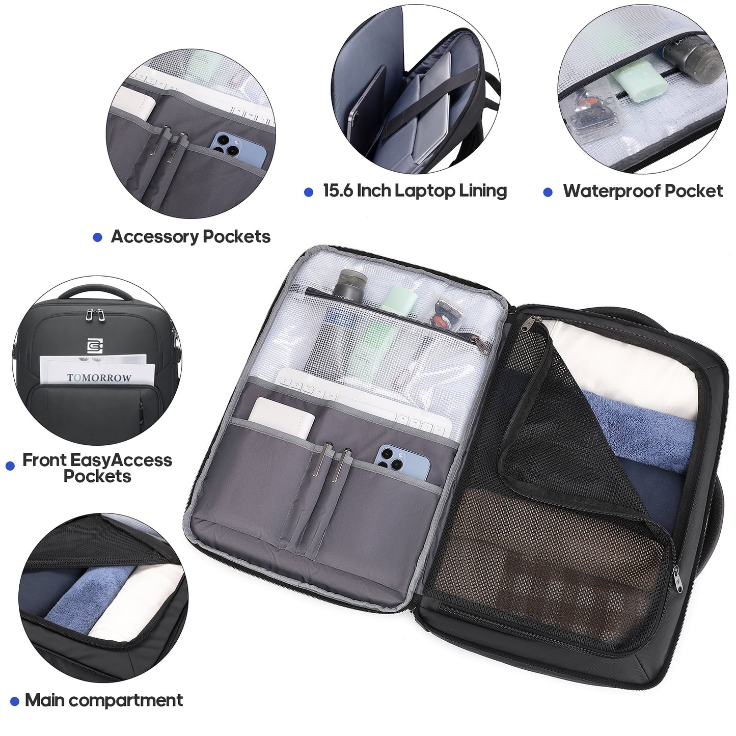 UKEIN Travel Backpack for Adults with USB Charging Port 36L Expandable Carry On Backpack Water-resistant Business Travel Backpack for Men