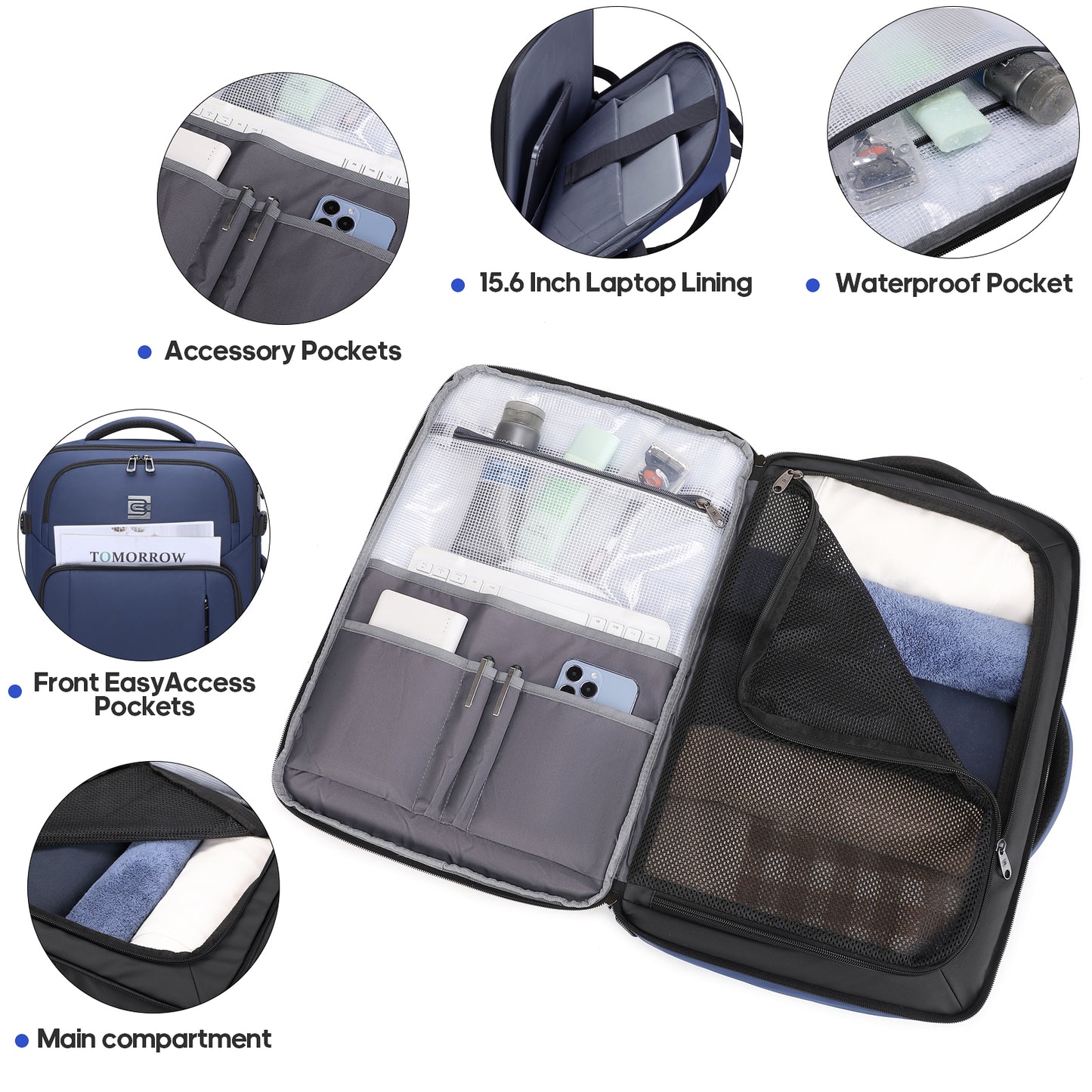 UKEIN Travel Backpack for Adults with USB Charging Port 36L Expandable Carry On Backpack Water-resistant Business Travel Backpack for Men