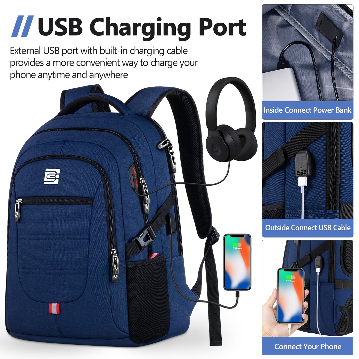 UKEIN Laptop Backpack with USB Charging Port Water Resistant Travel Work Business Laptop Backpack for Men