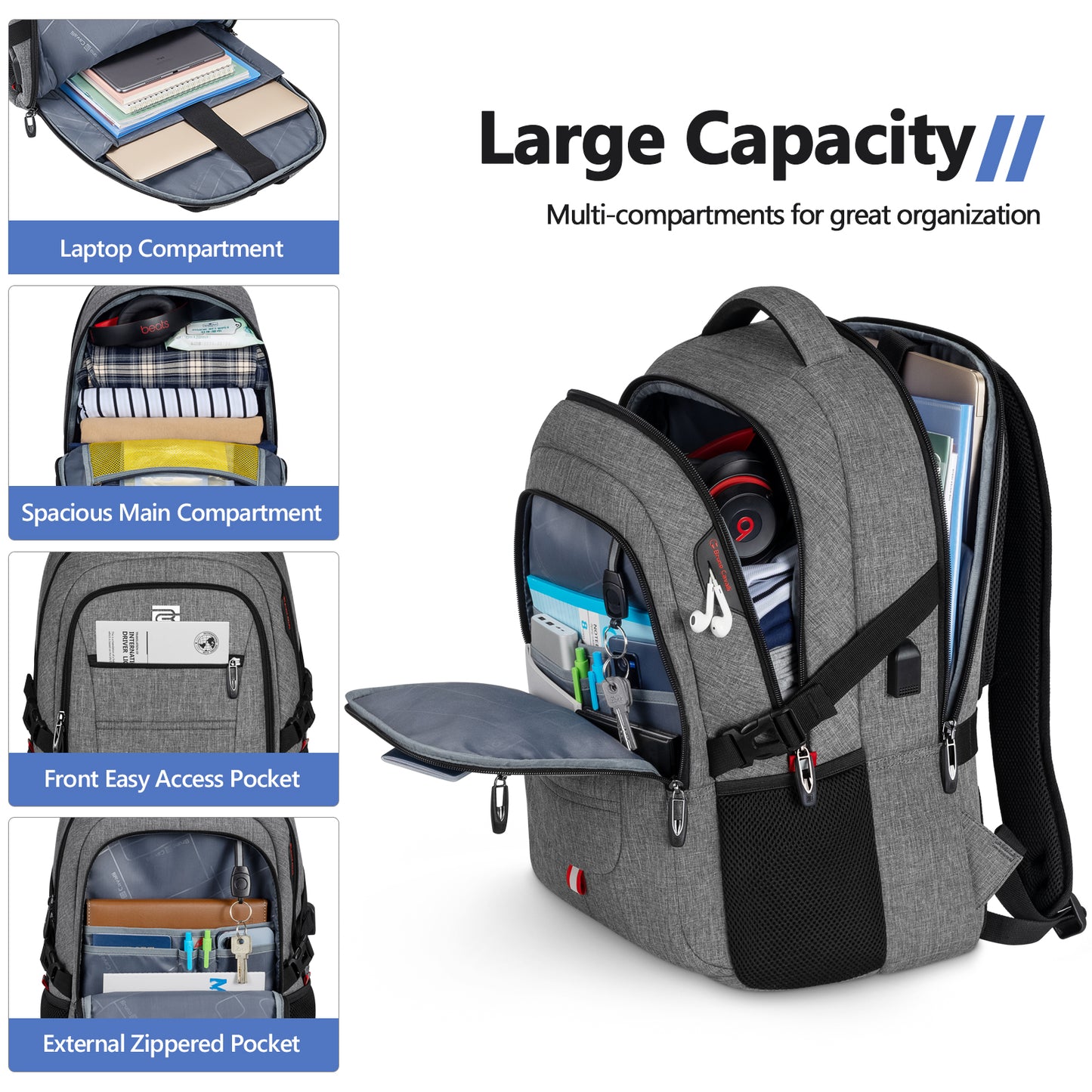 UKEIN Laptop Backpack with USB Charging Port Water Resistant Travel Work Business Laptop Backpack for Men
