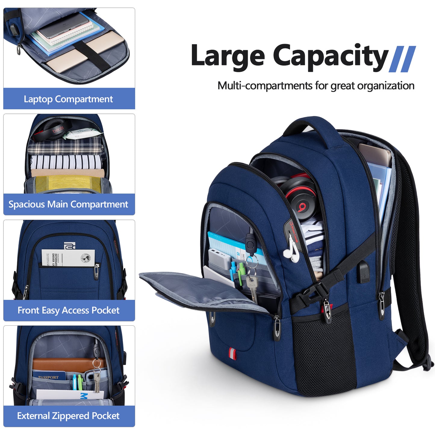 UKEIN Laptop Backpack with USB Charging Port Water Resistant Travel Work Business Laptop Backpack for Men