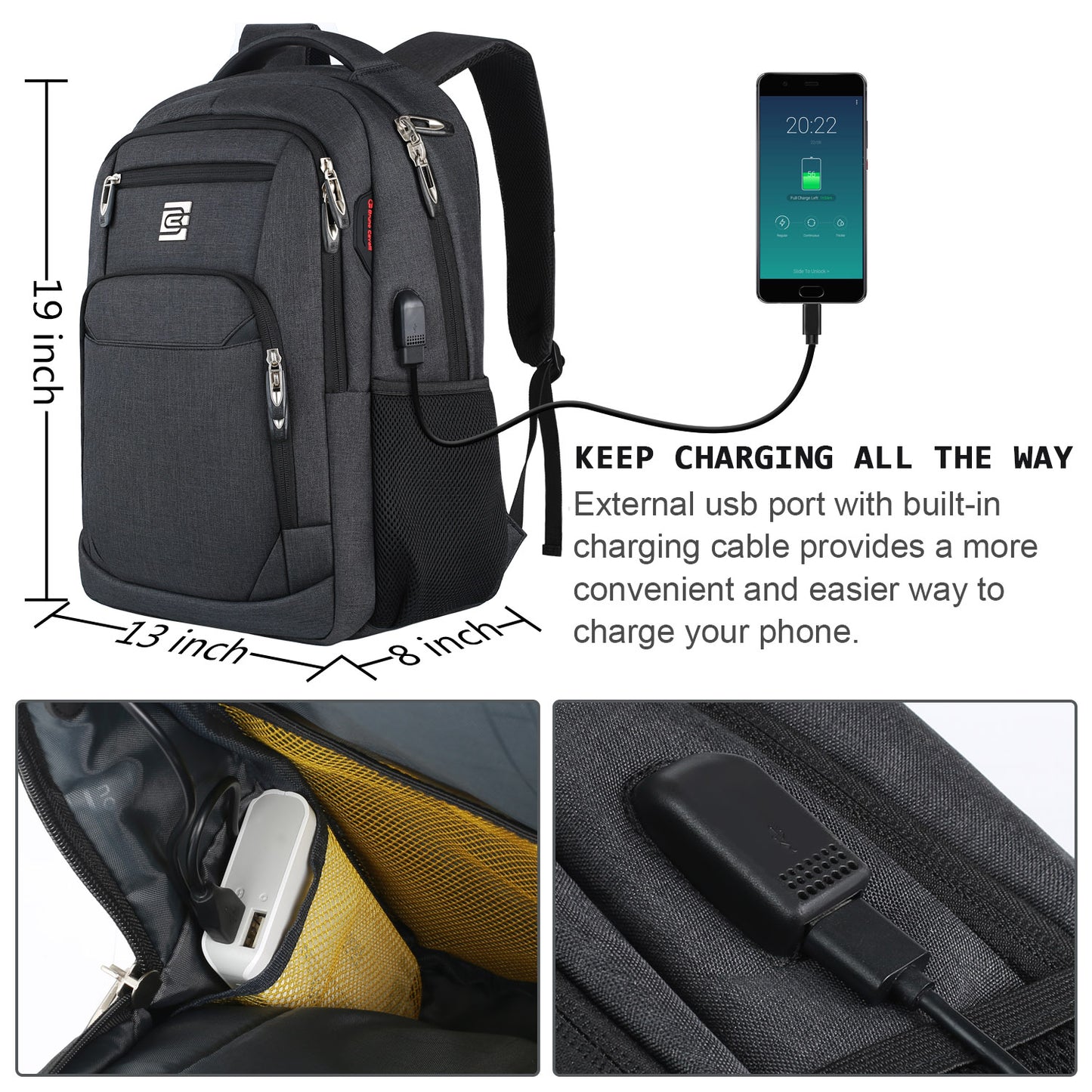 Laptop Backpack,Business Travel Anti Theft Slim Durable Laptops Backpack with USB Charging Port,Water Resistant College Computer Bag for Women & Men Fits 15.6 Inch Laptop and Notebook - Black