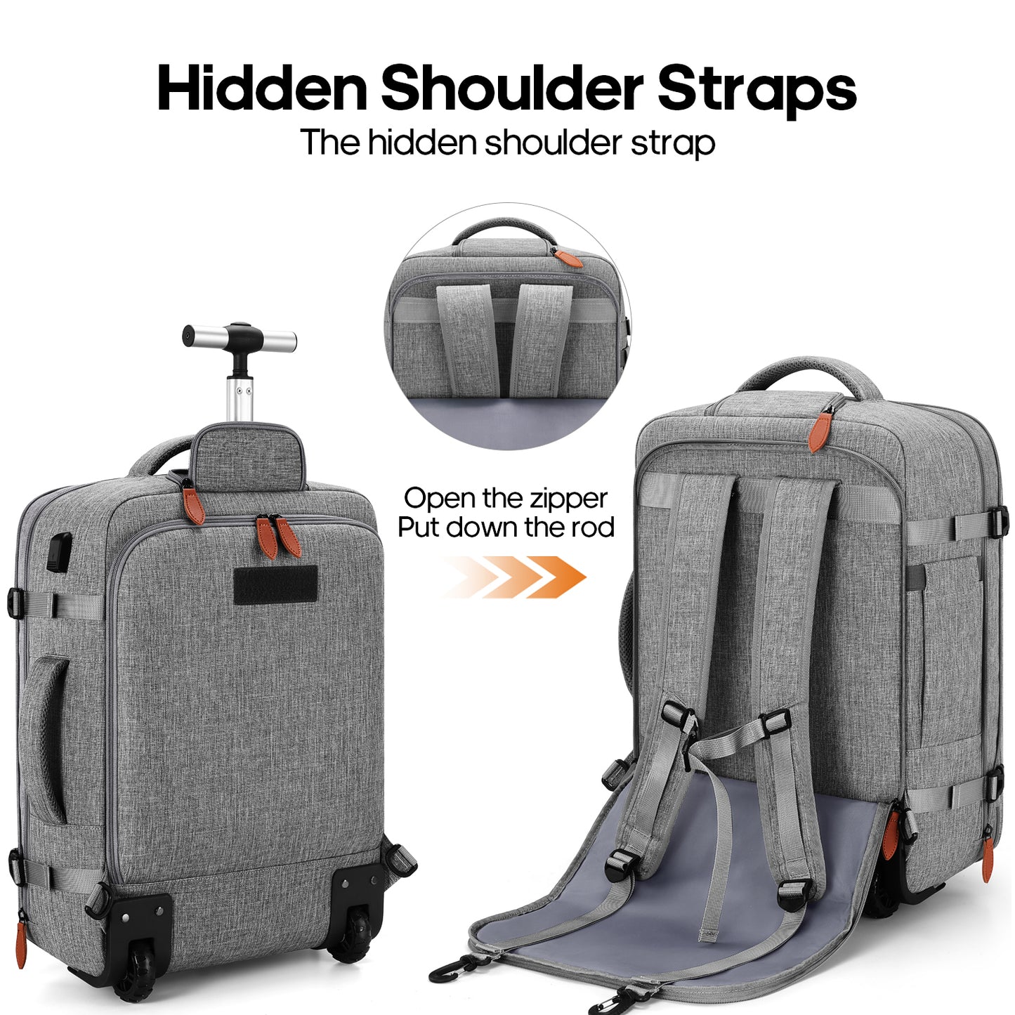 UKEIN Rolling Backpack for Adults with Wheels Backpack with Wheels with USB Charging Port & Combination Lock Roller Backpack with Packing Cubes and Shoe Pocket