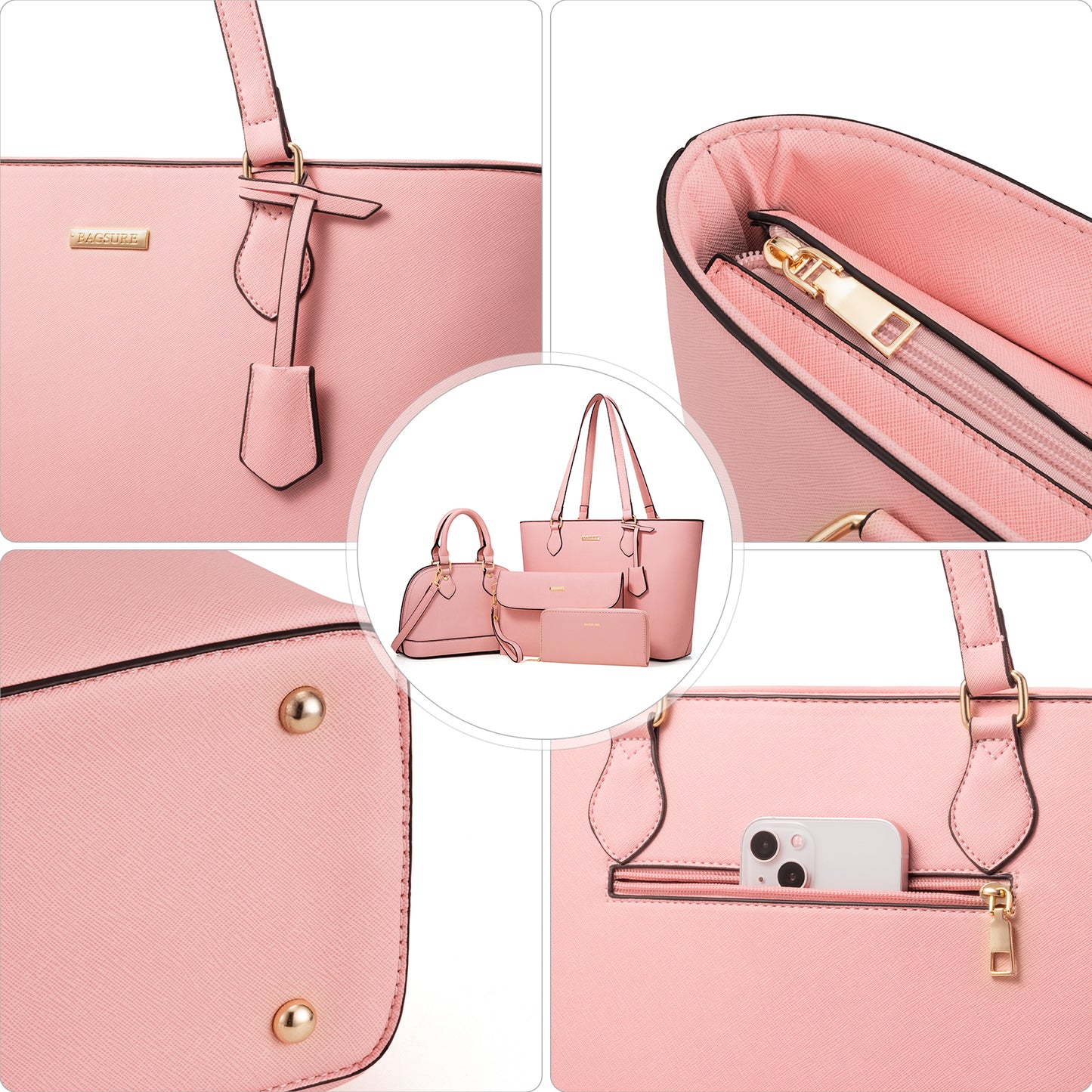 Women Handbags Set 4pcs Purses for Women Tote Bags Satchel Shoulder Bag Wristlet Bag Clutch Purse for Women