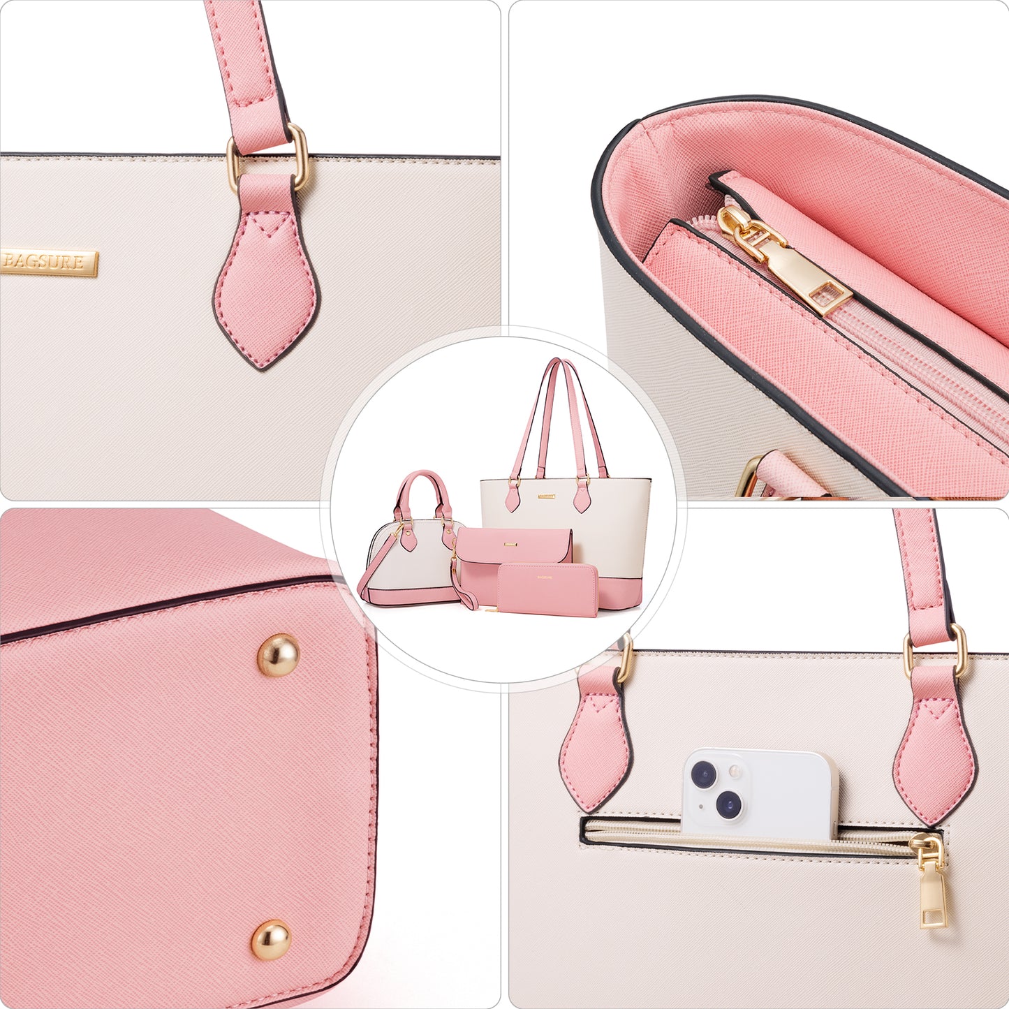Women Handbags Set 4pcs Purses for Women Tote Bags Satchel Shoulder Bag Wristlet Bag Clutch Purse for Women
