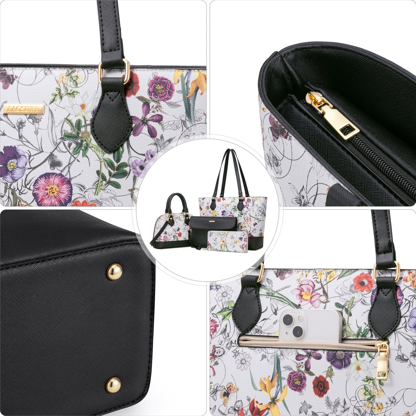 Women Handbags Set 4pcs Purses for Women Tote Bags Satchel Shoulder Bag Wristlet Bag Clutch Purse for Women